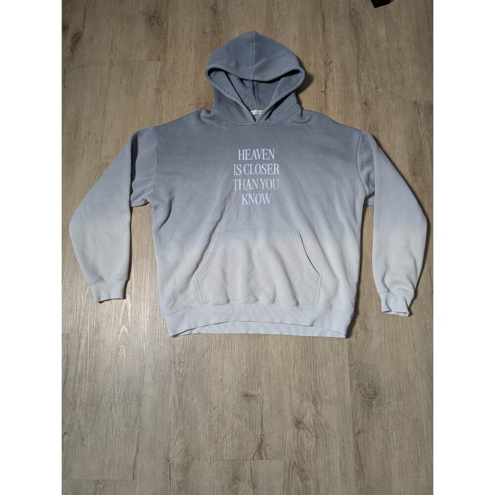 Elevated Faith Heaven Is Closer Graphic Pullover Hoodie Blue Gray Long Sleeve